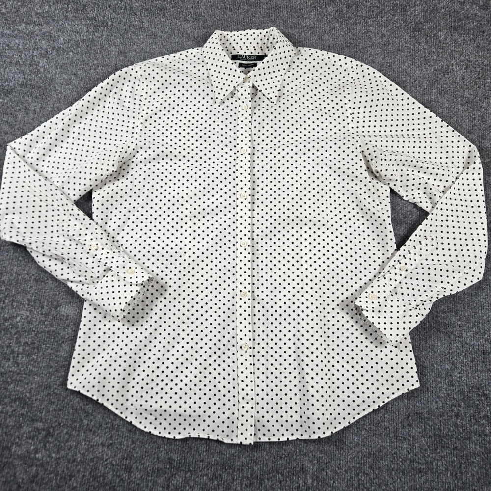 Lauren Ralph Lauren Polka Dot Shirt Womens L White Black Non Iron